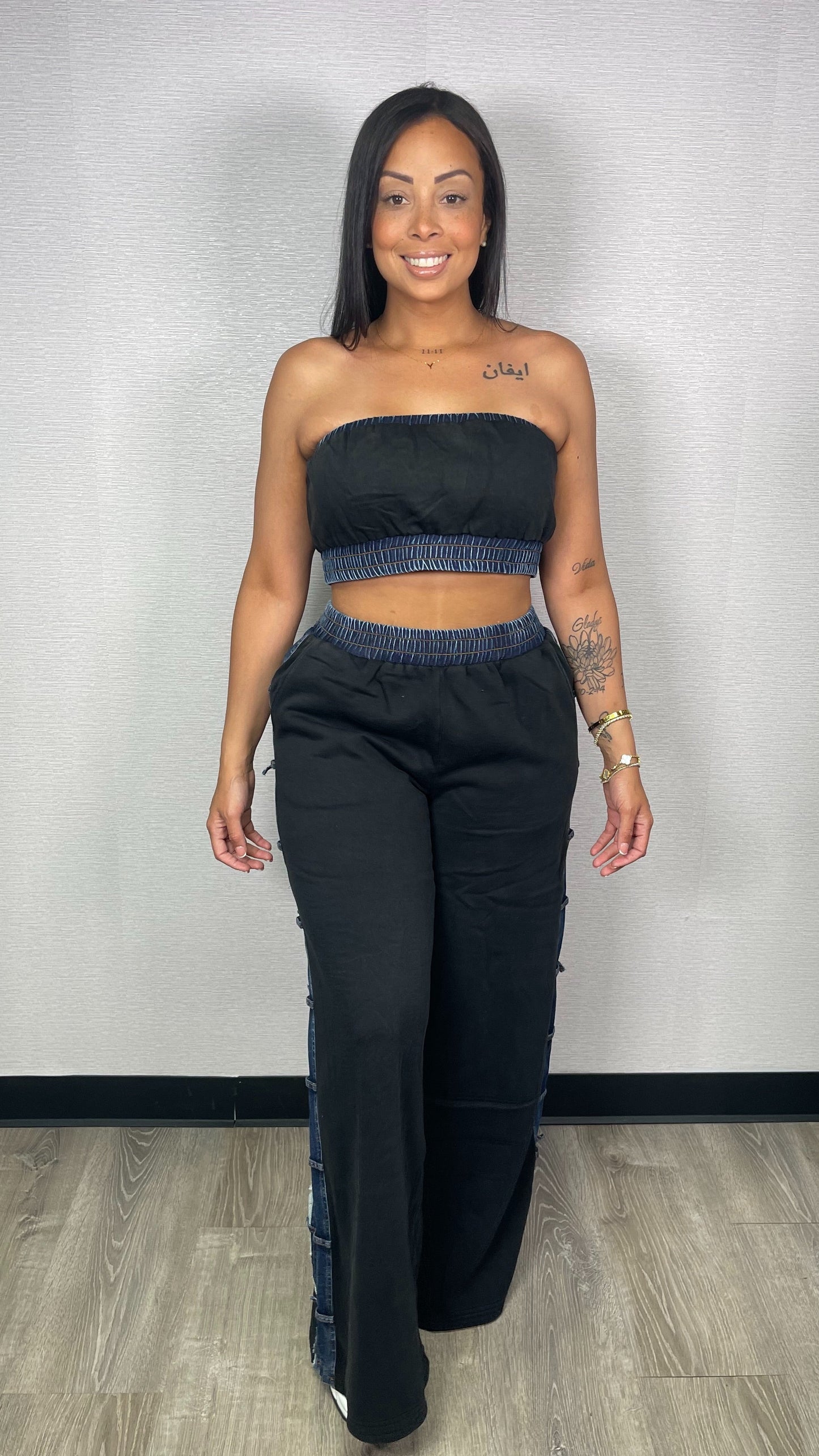 TUBE BLACK AND DENIM SET
