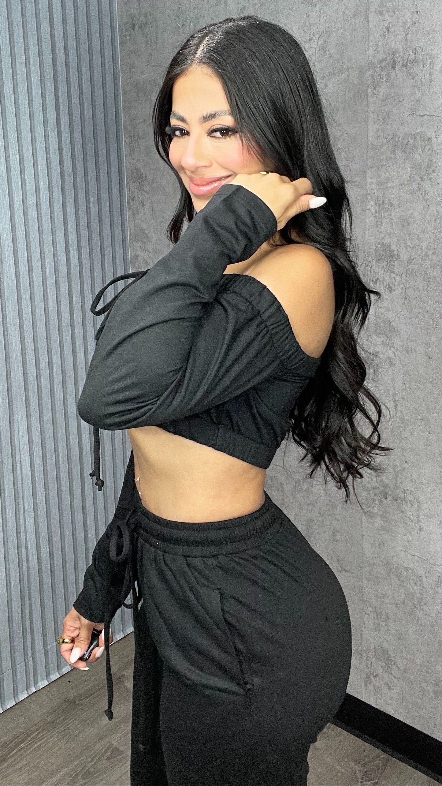 Lyza Off The Shoulder Top & Pants Set Black