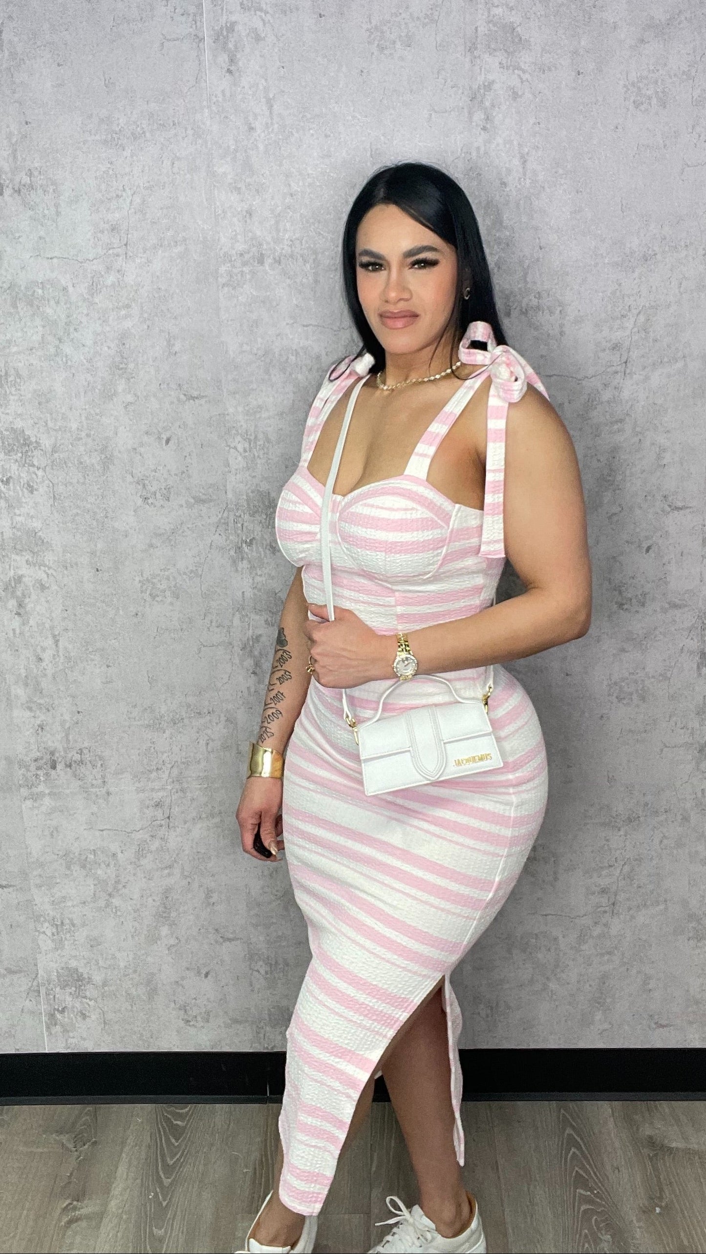 Bow Tie Top and Skirt Set Pink