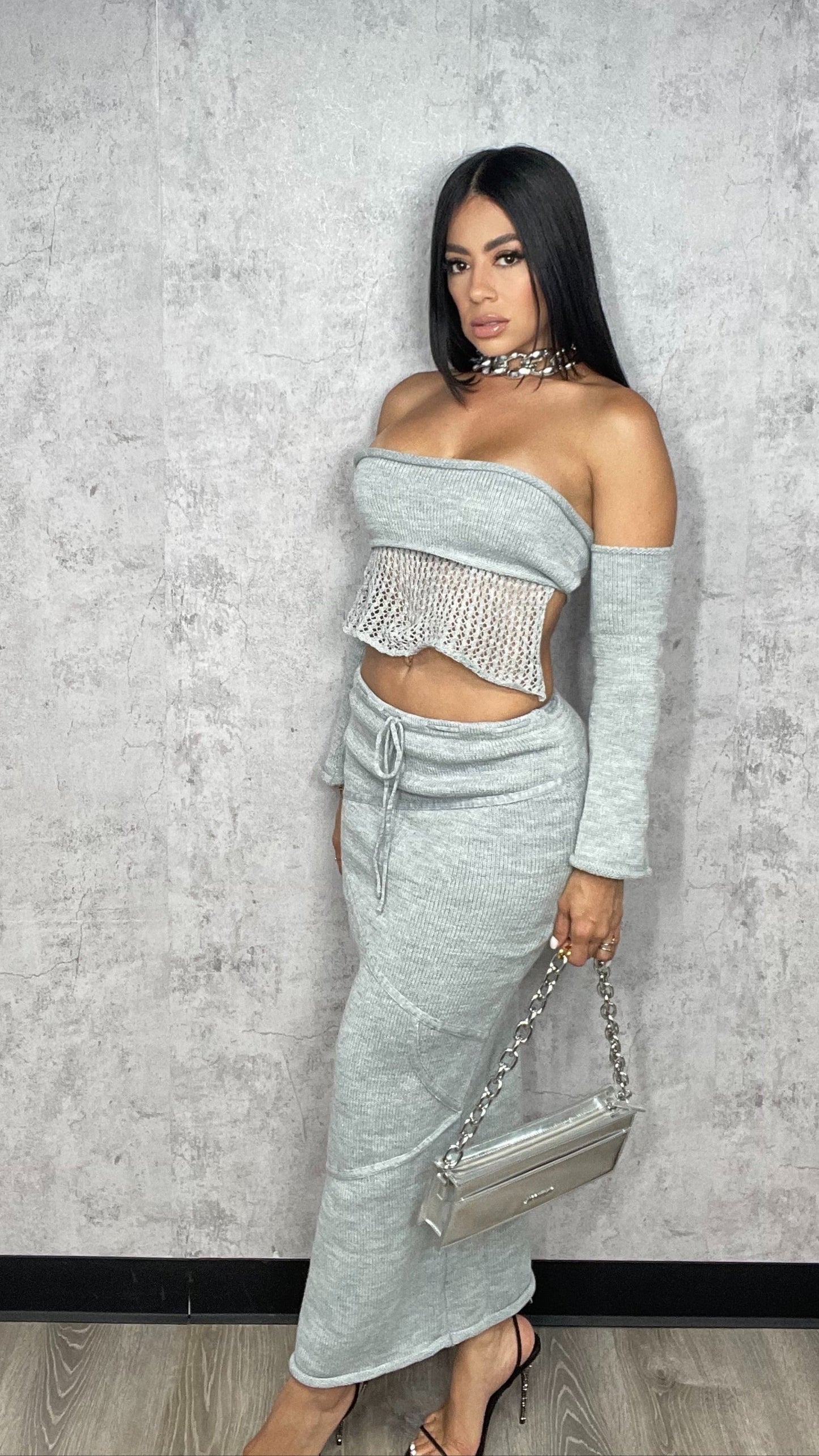 Knitted Tube Top With Maxi Skirt Set
