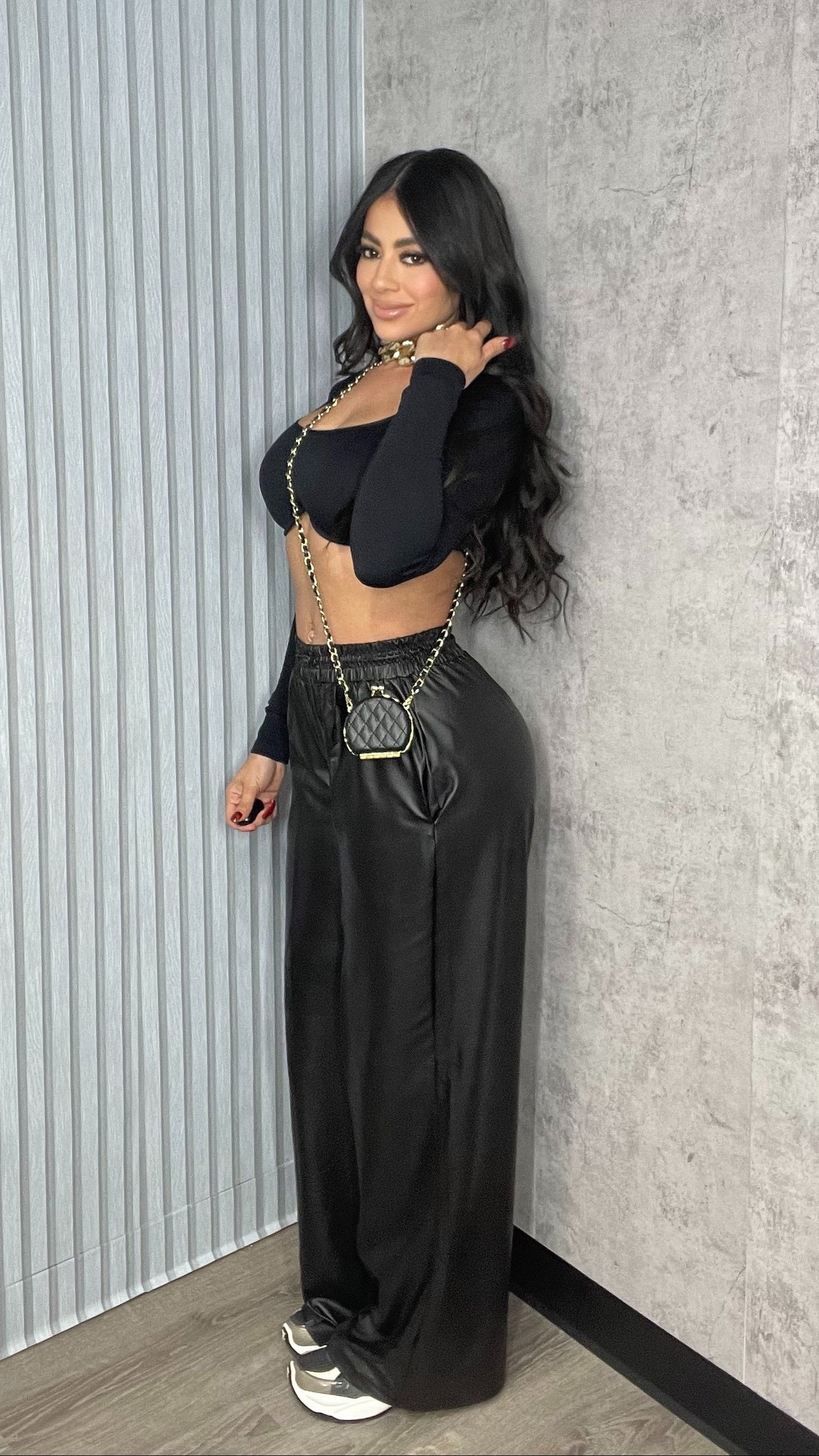 Long Sleeve Bralette Top Black