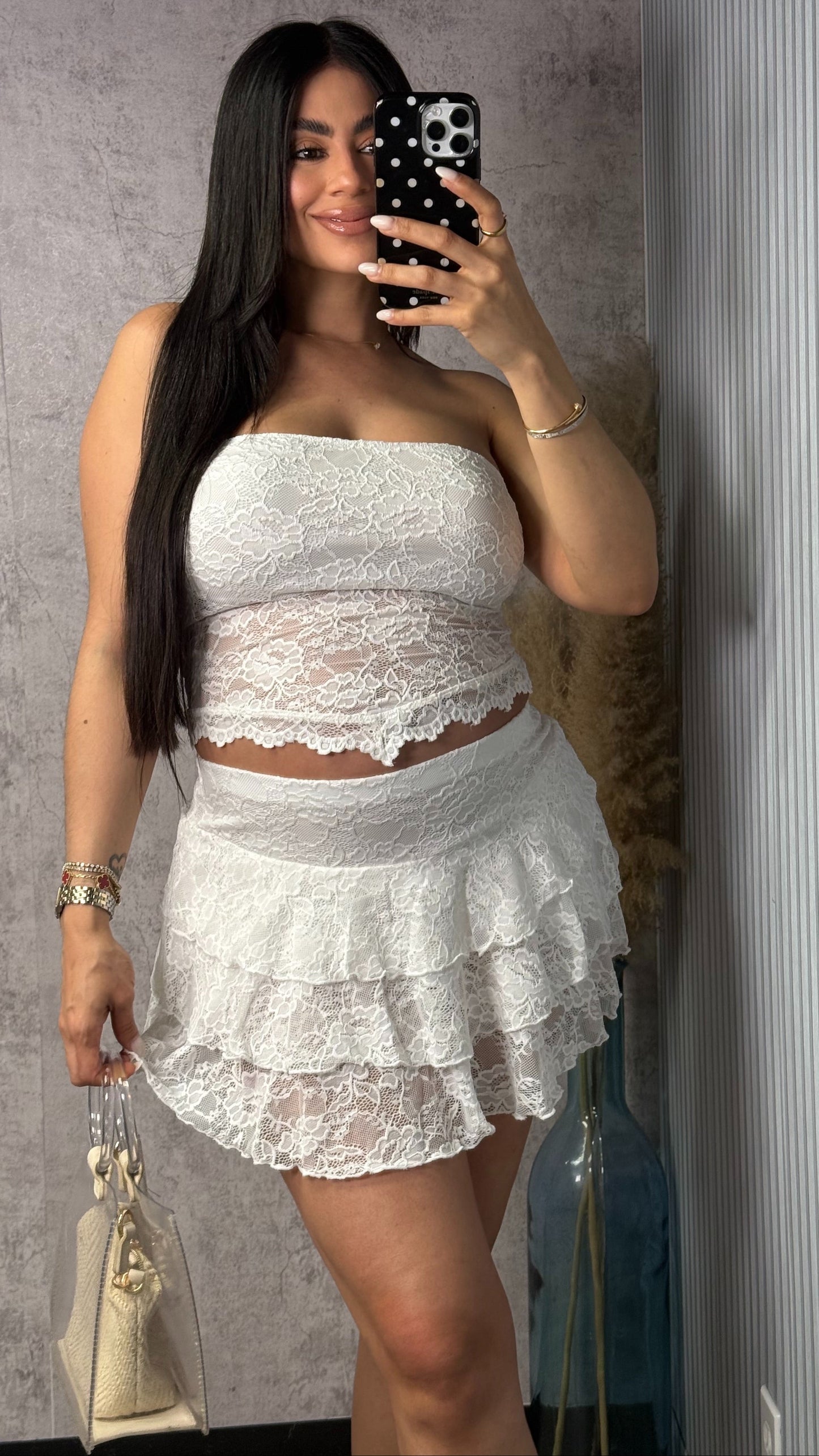 LACE RUFFLE SKORT SET WHITE