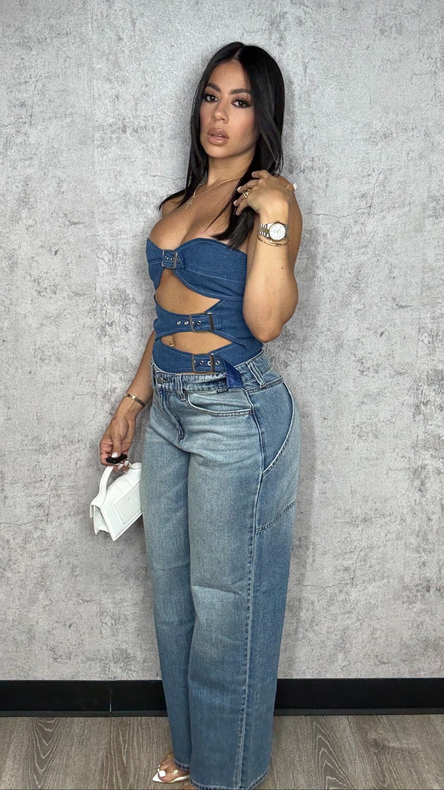 Aleysha Denim Belt Top