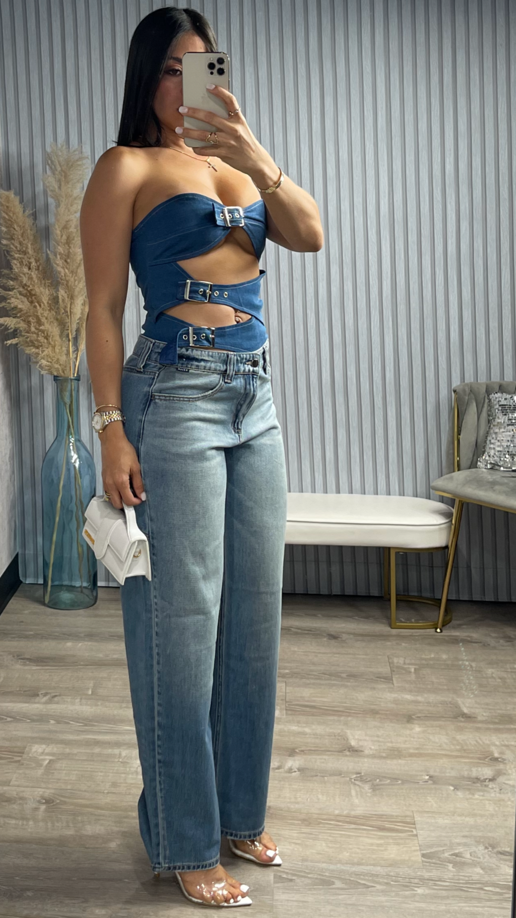 Aleysha Denim Belt Top