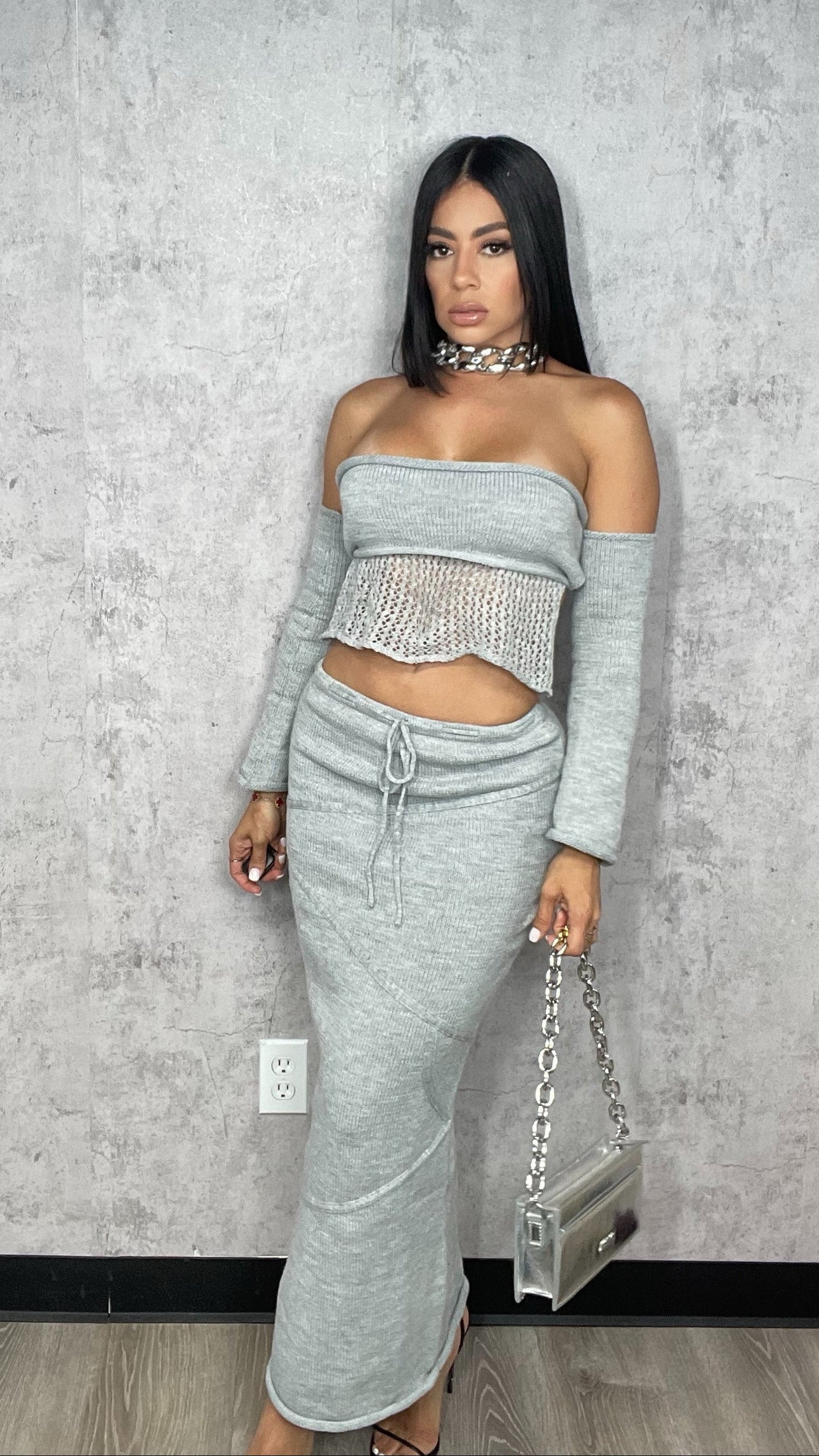 Knitted Tube Top With Maxi Skirt Set