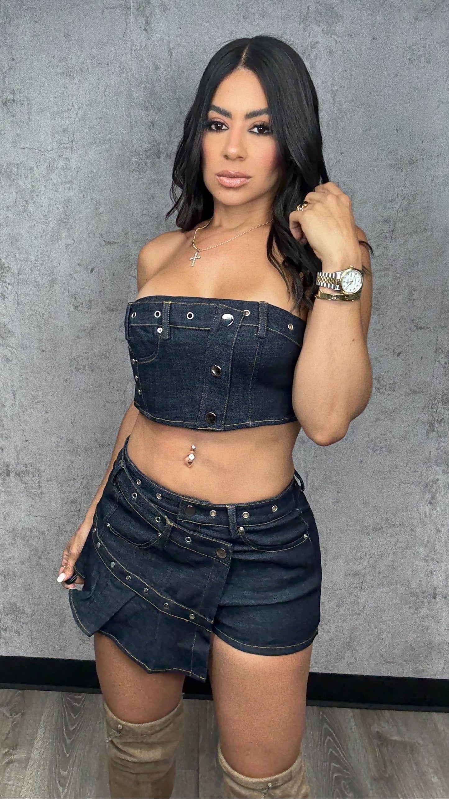 Denim Tube and Wrap Skort Set