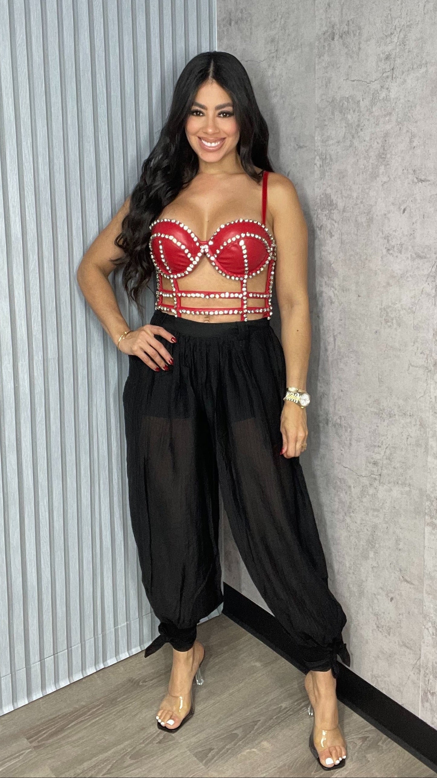 MESH BARREL BLACK PANTS