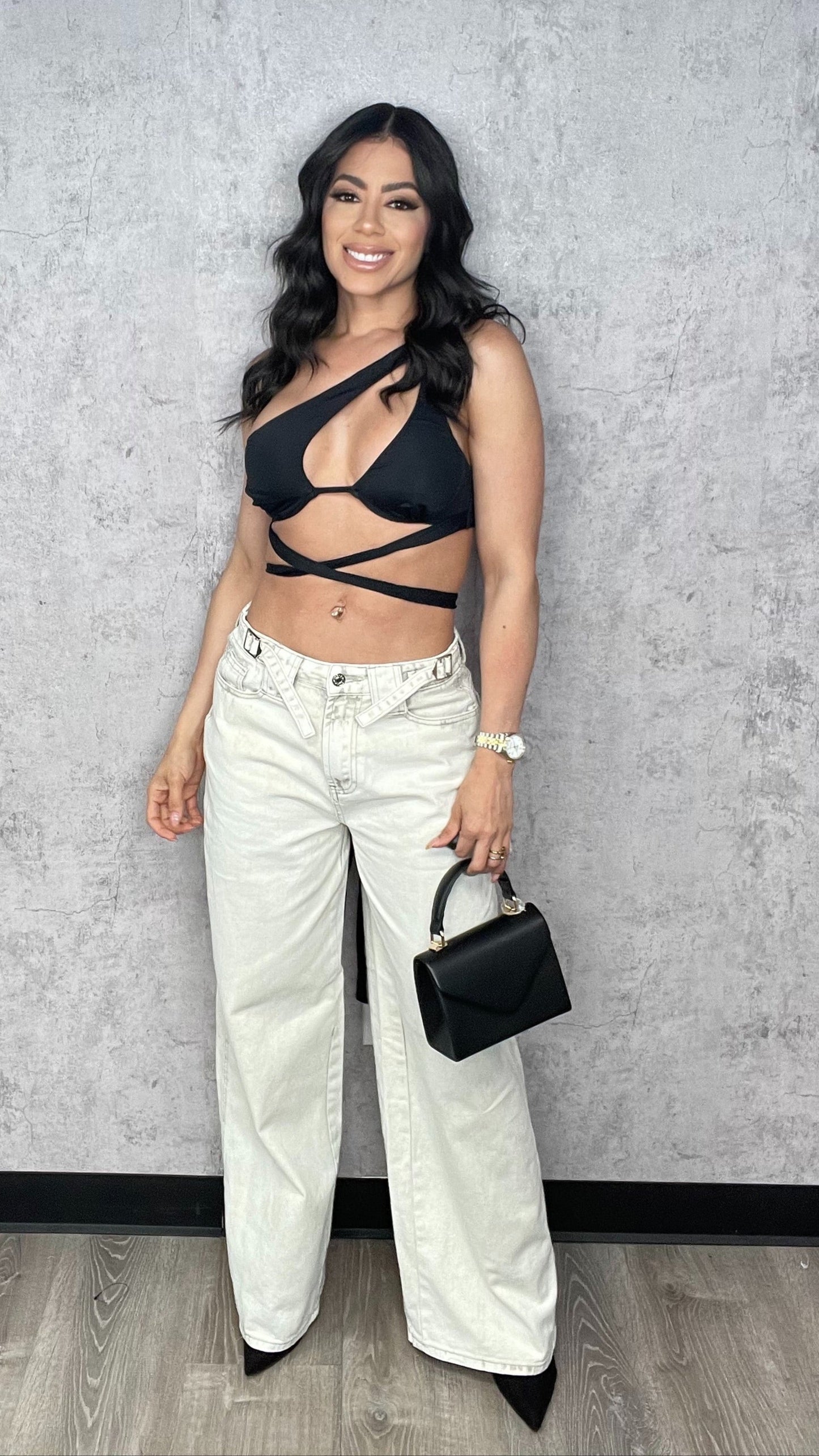 Lile Wide Leg Waist Strap Jeans Pants