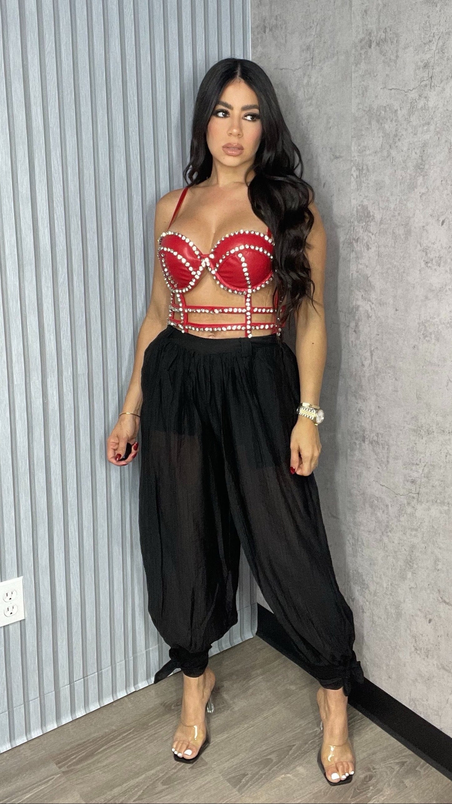 RHINESTONE BUSTIER RED