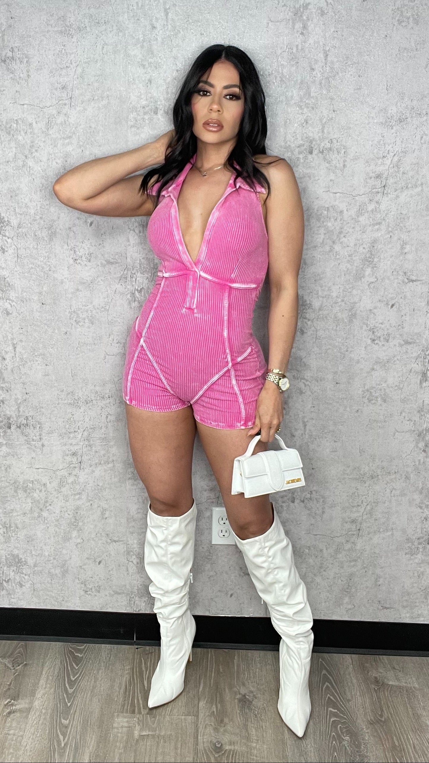 Mineral V Neck Romper Pink