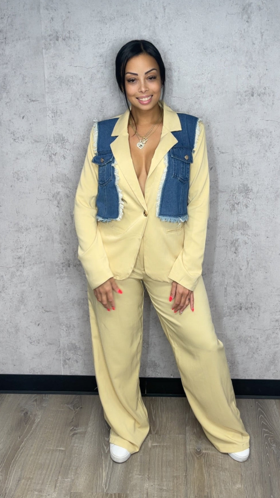 Denim Detail Blazer Set