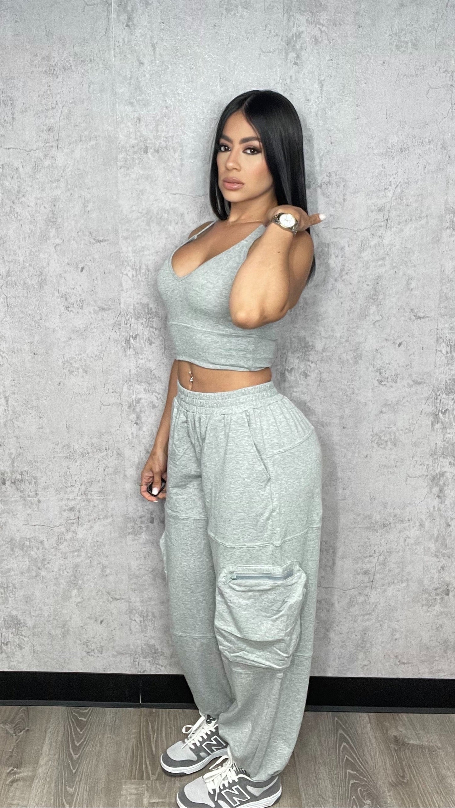 Tank Top and Cargo Pants Set Grey