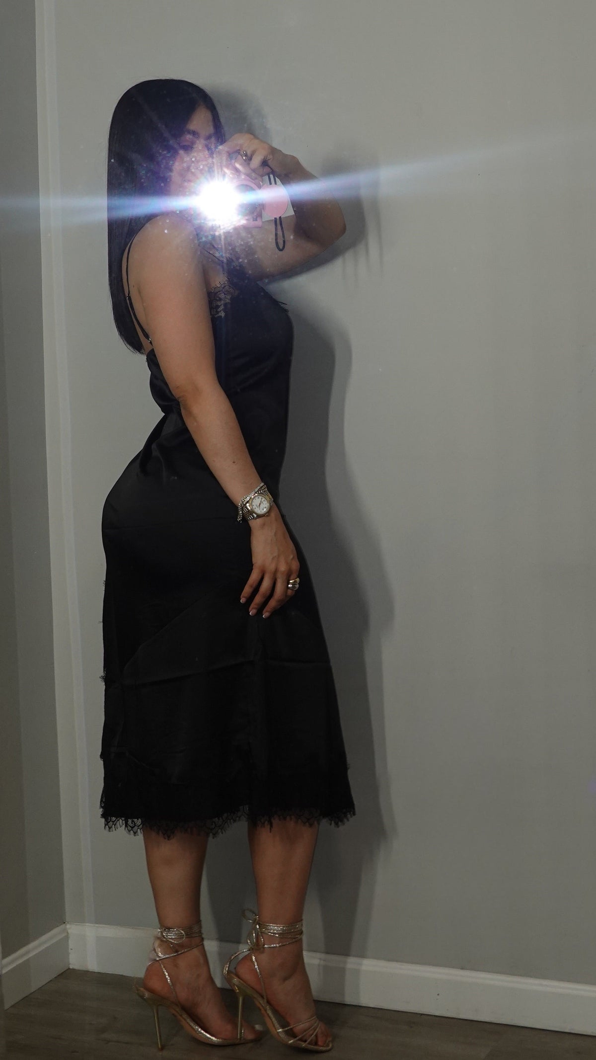 LORENA SATIN LACE DRESS BLACK