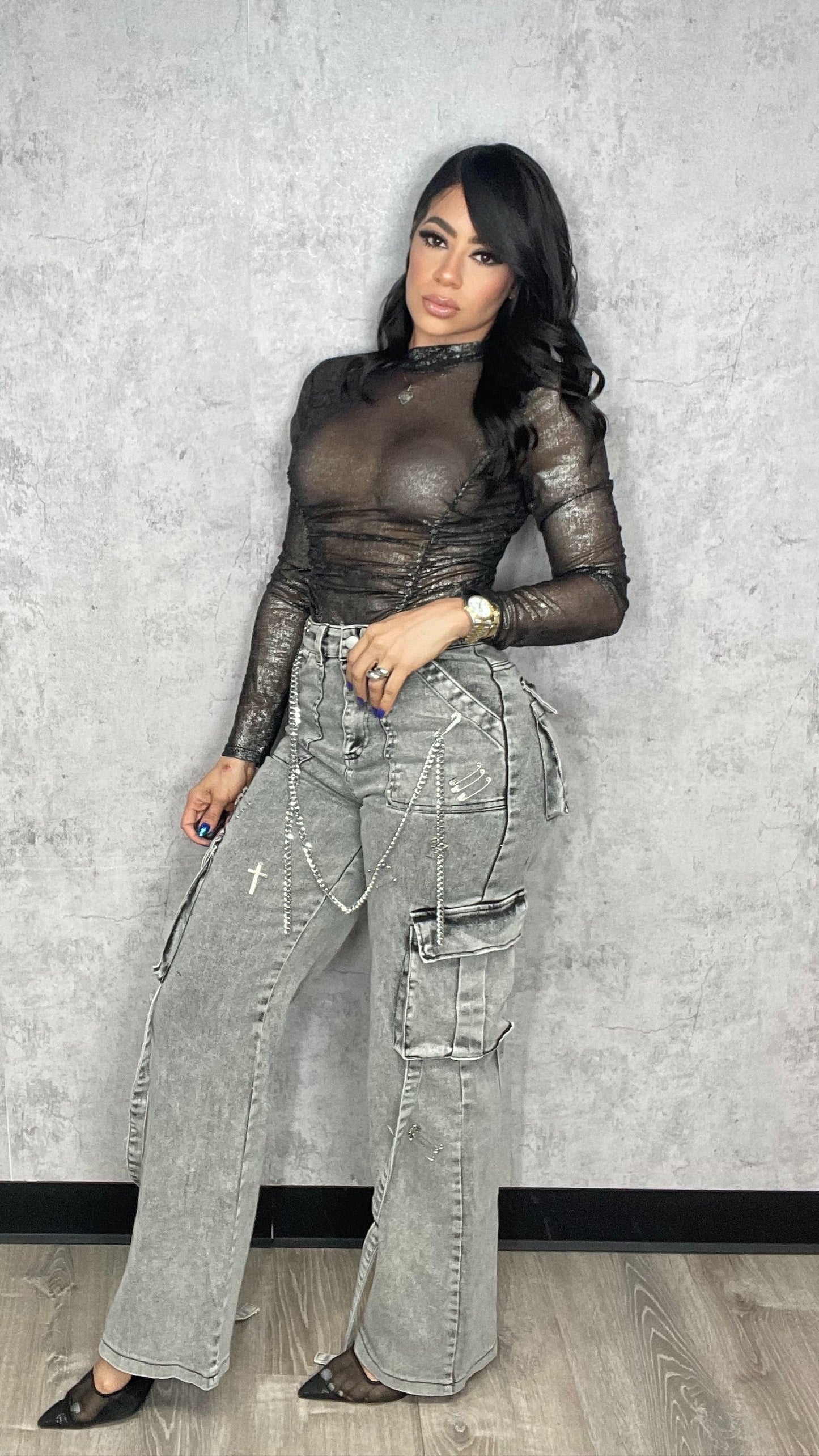 Dana Black and Silver Bodysuit