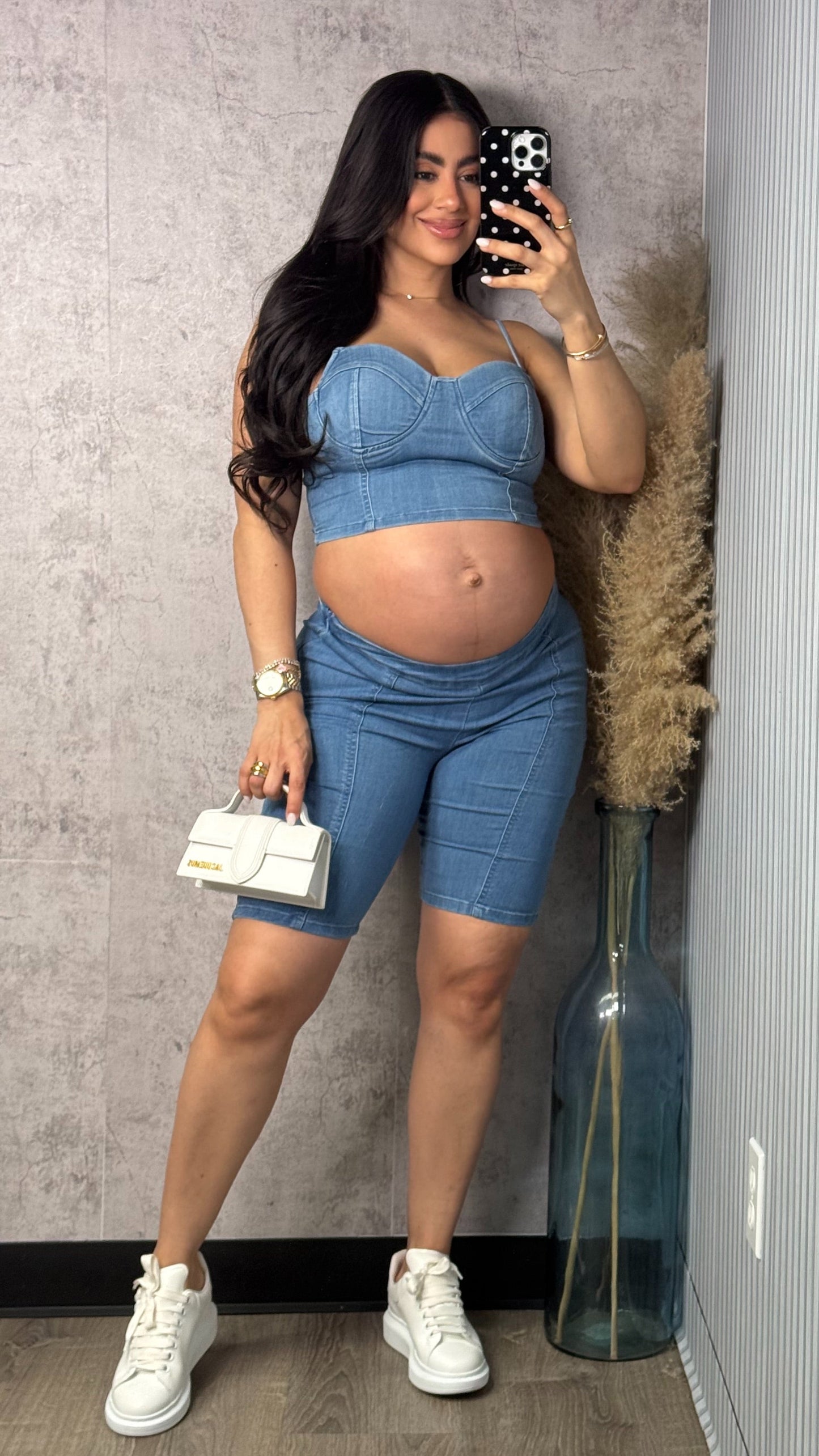 BUSTIER AND BIKER SHORT DENIM SET