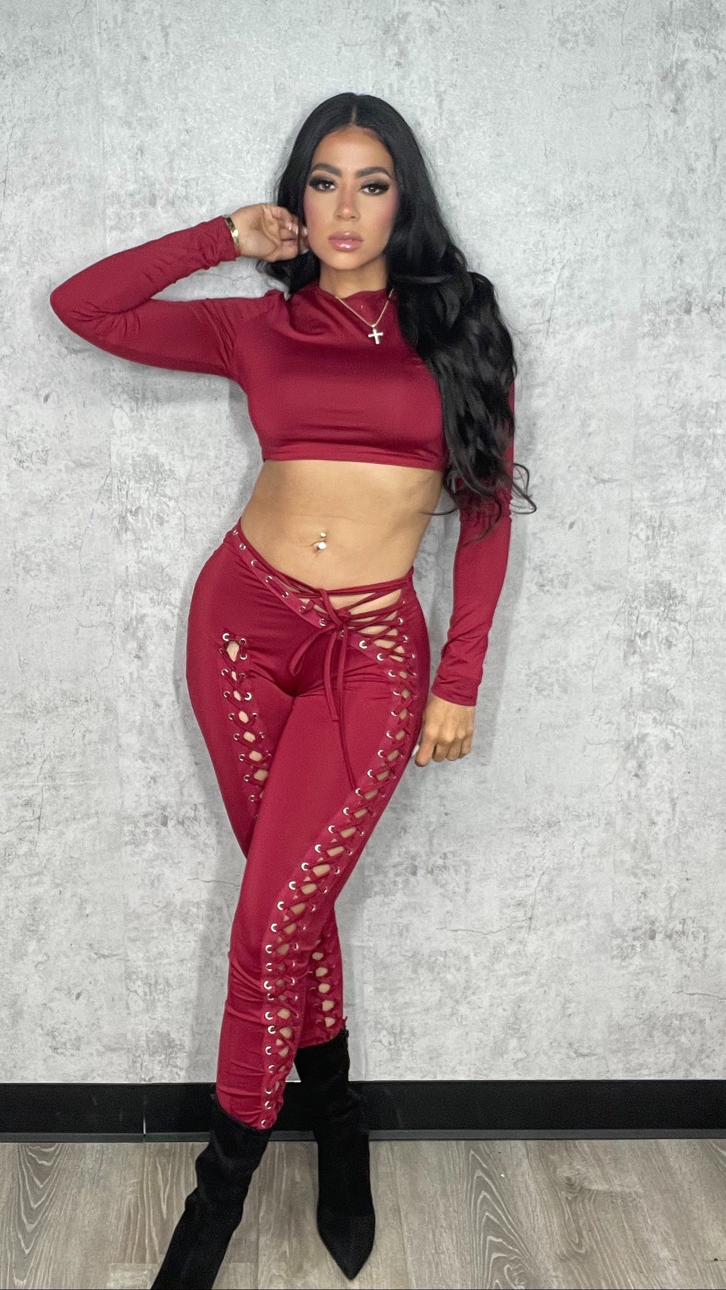 Sensation Long Sleeve Burgundy Set