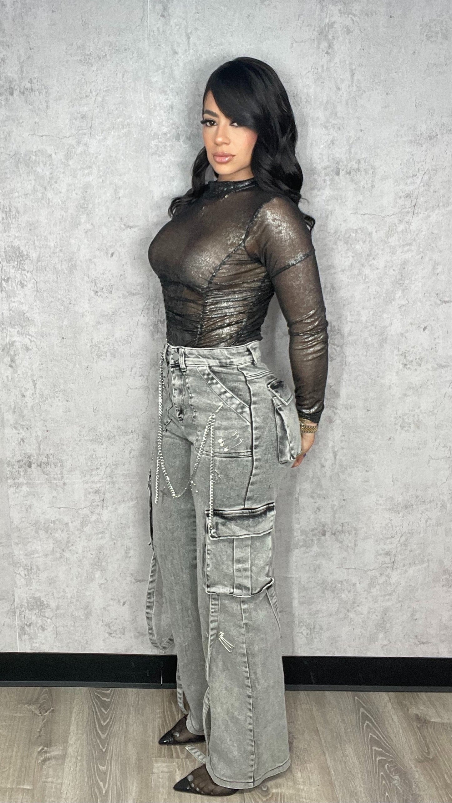Dana Black and Silver Bodysuit
