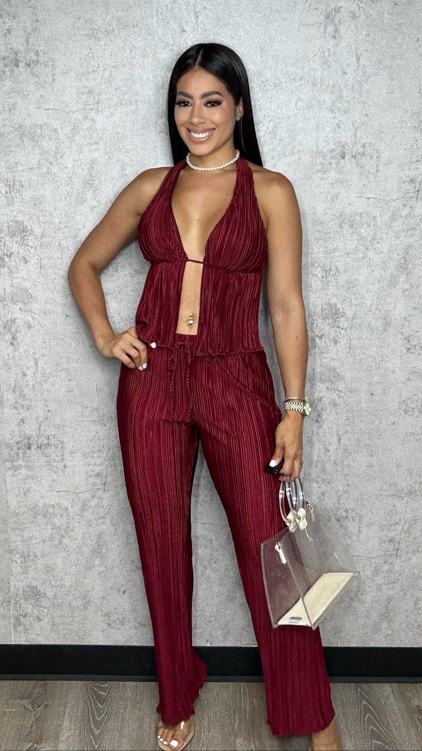 ANALIZ Burgundy Pants Set
