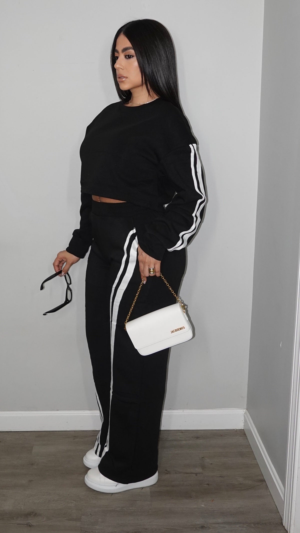 STRIPE BLACK PANTS SET