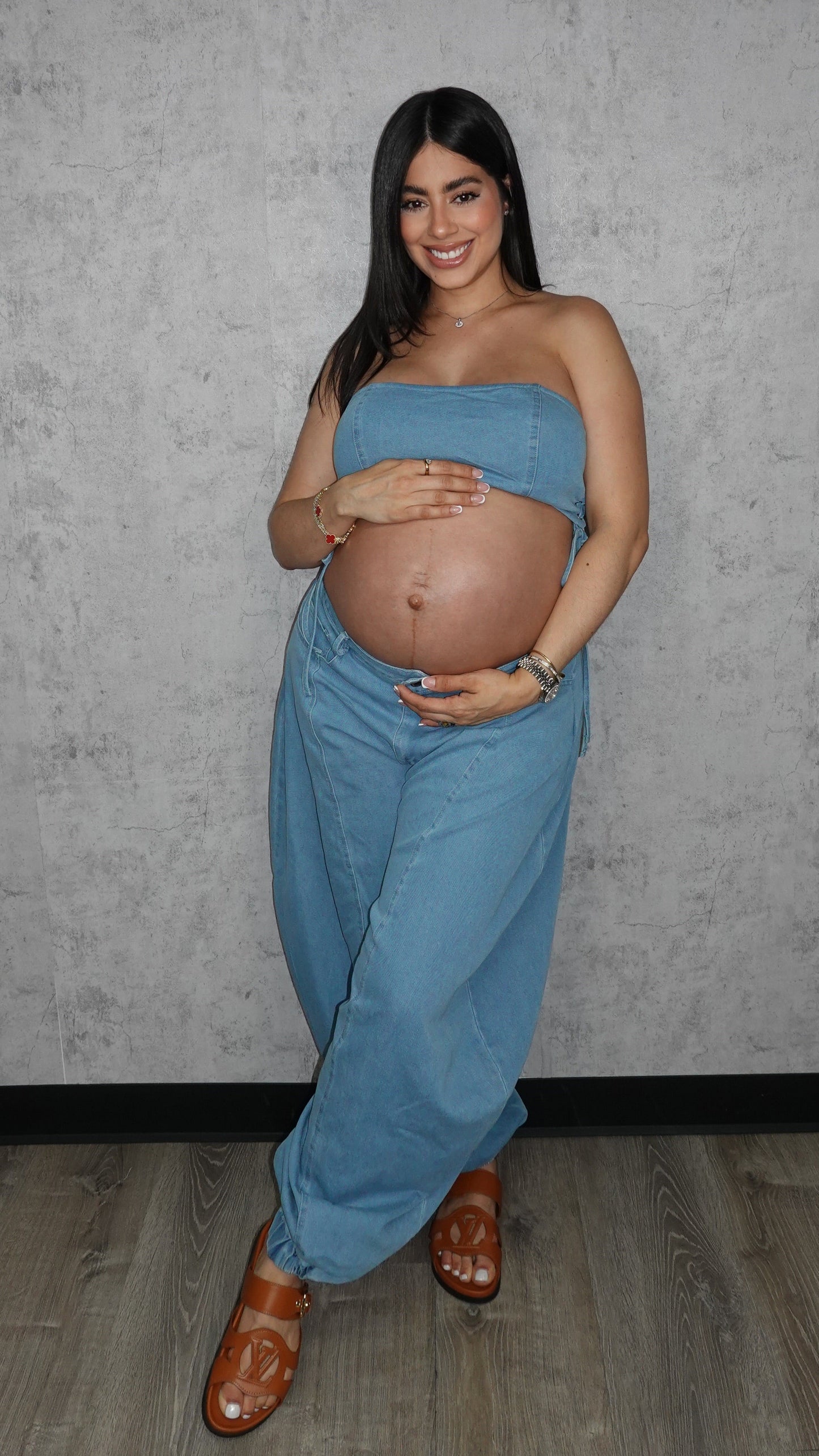 DENIM BARREL PANTS SET