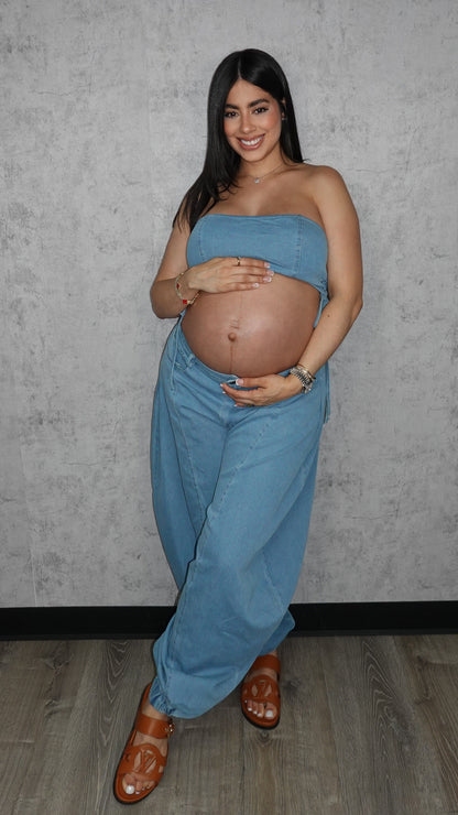 DENIM BARREL PANTS SET