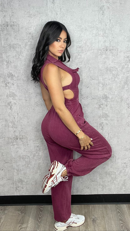 Mineral Jogger Jumpsuit Burgundy
