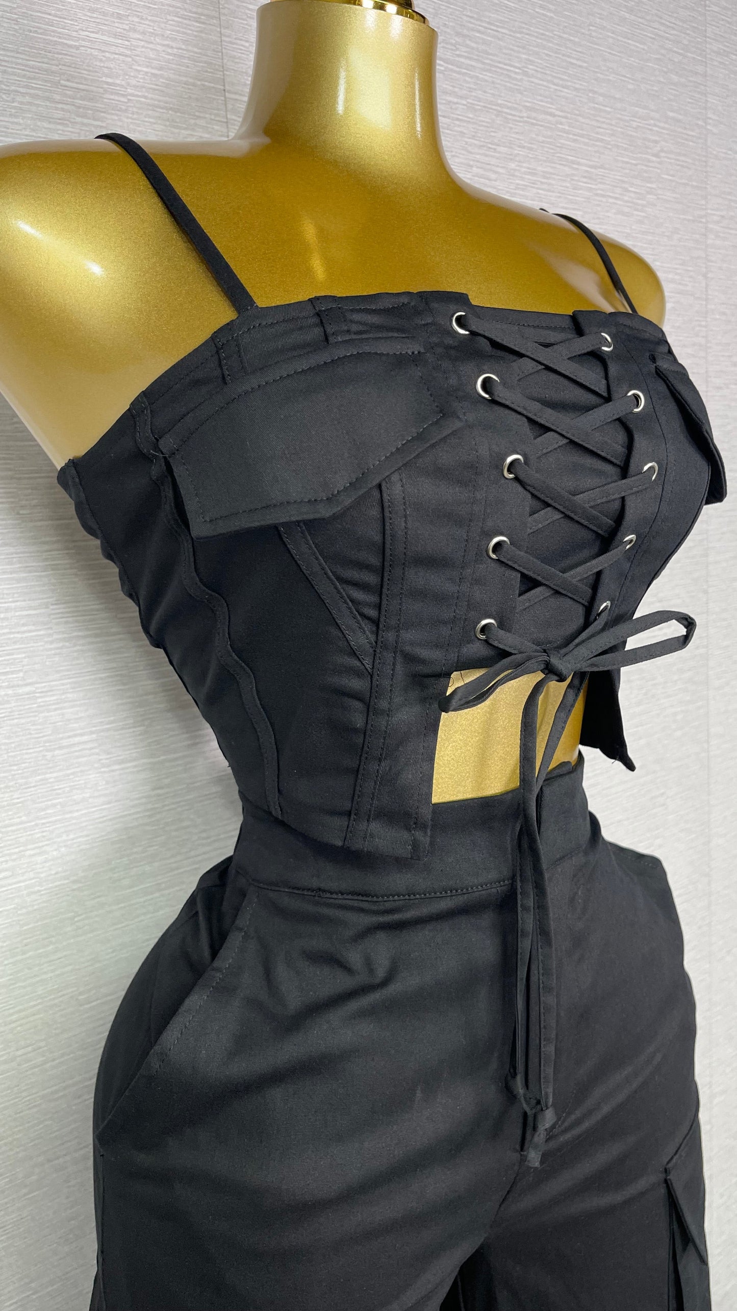LACE UP BLACK PANTS SET