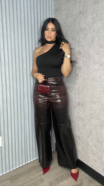 One- Shoulder Scarf Black Top Black