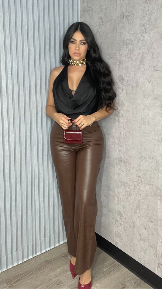 Leather High Waist Chocolate Pants