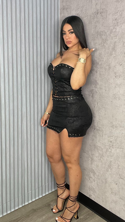 Jury Suede Skirt Black Set