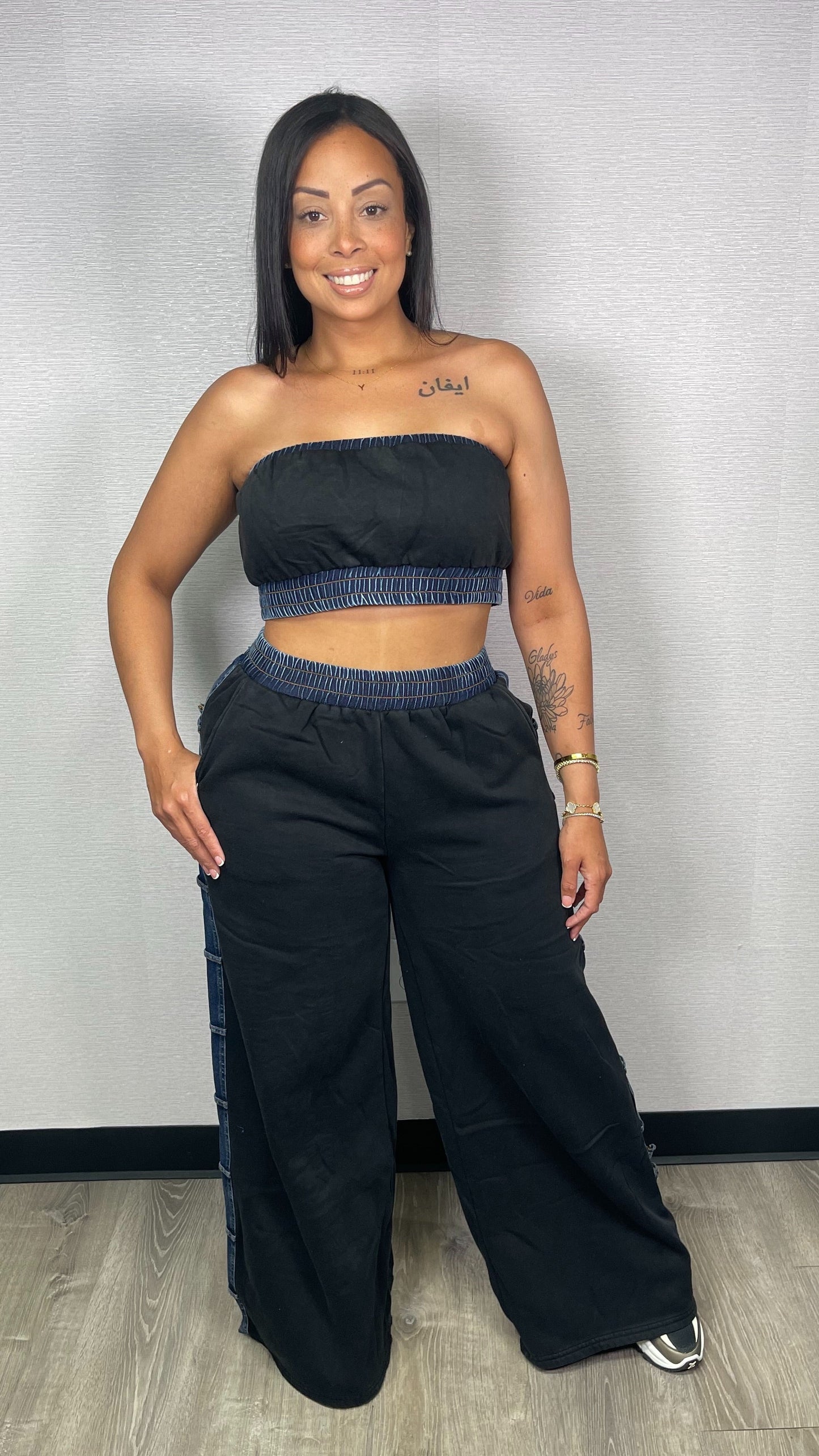 TUBE BLACK AND DENIM SET