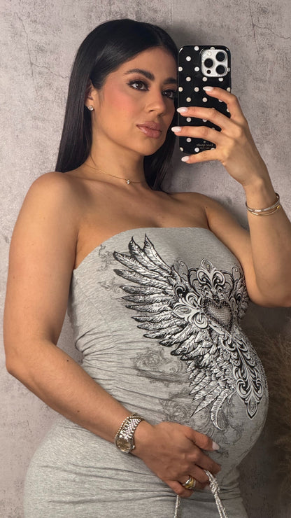 ANGEL RHINESTONE DRESS GREY