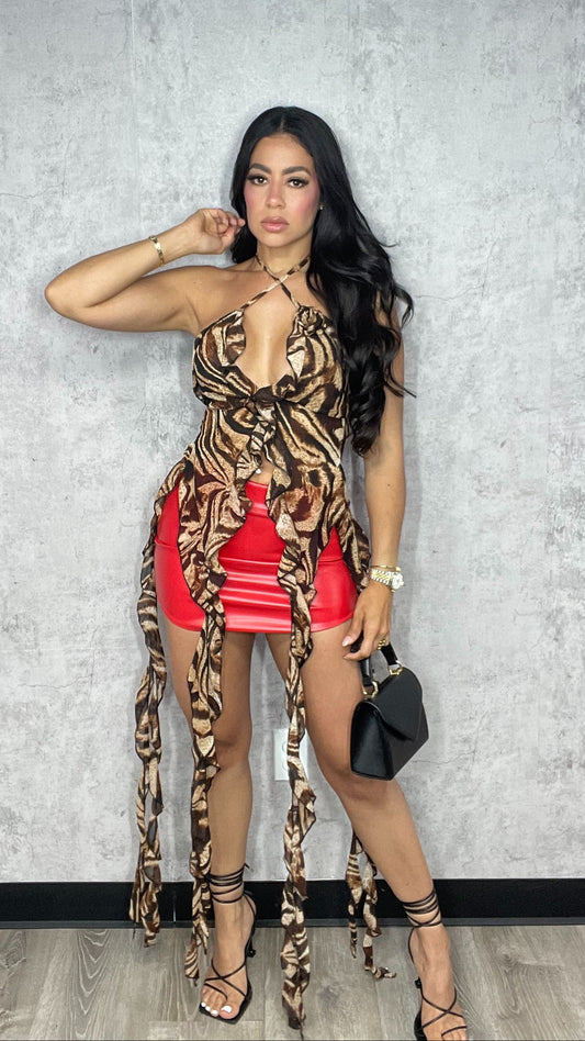 Round Red Leather skirt