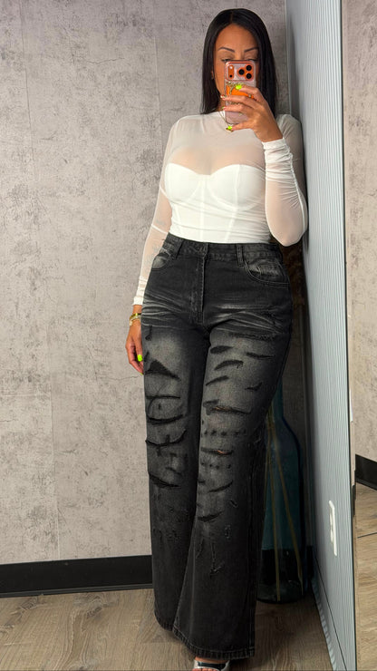 REBECA WASHED BLACK DENIM PANTS