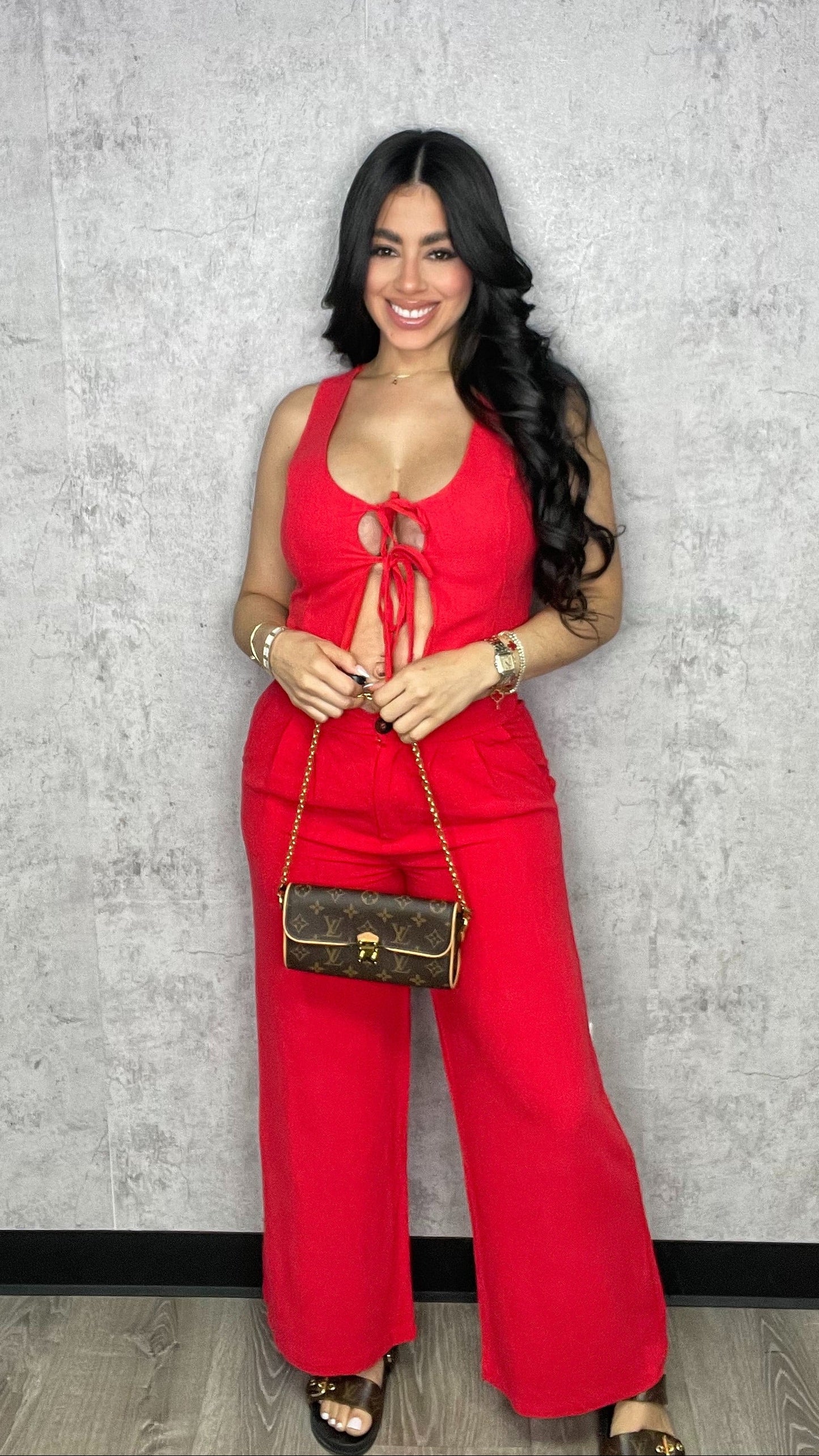 JENIKA RED PANTS SET