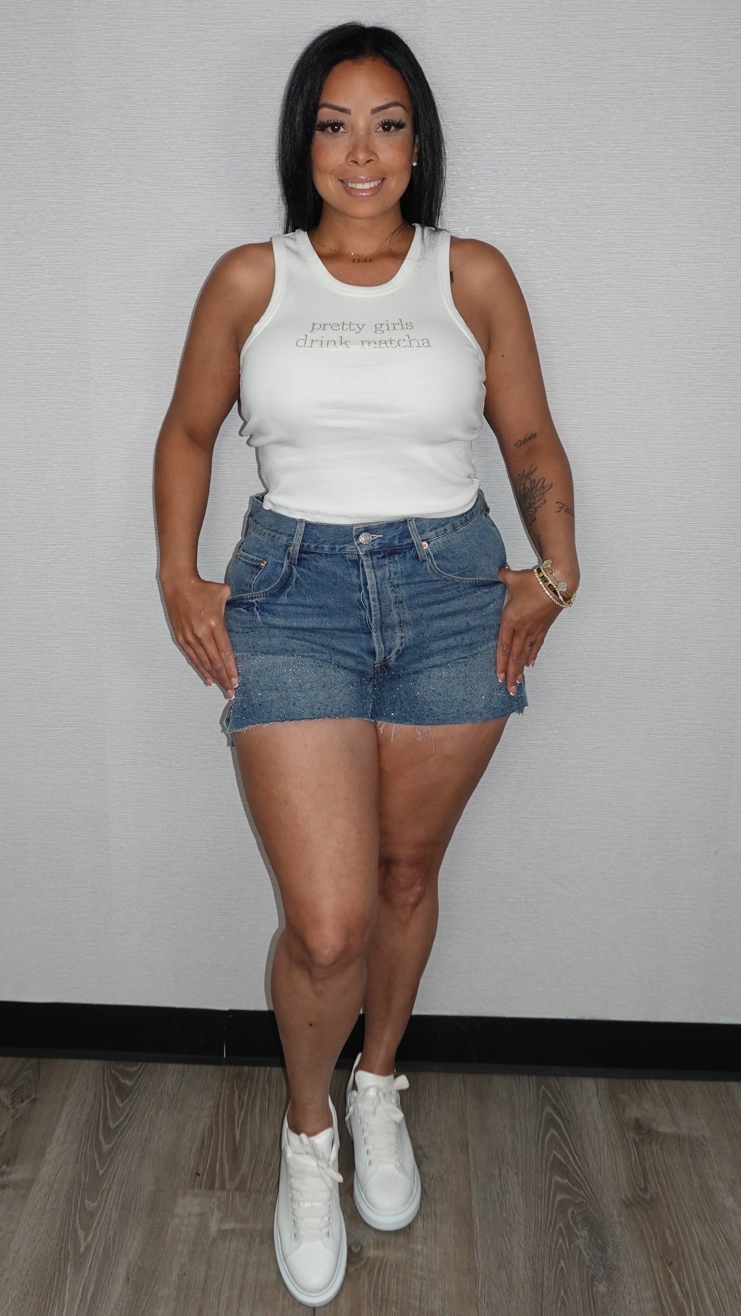 RHINESTONE DENIM SHORT PANTS