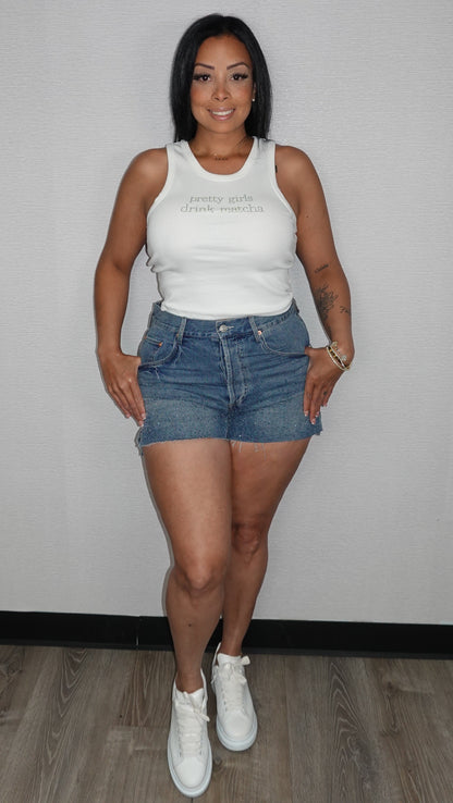 RHINESTONE DENIM SHORT PANTS