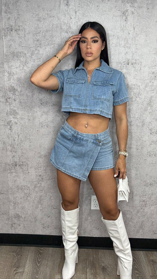 Glenda Denim Skort Set