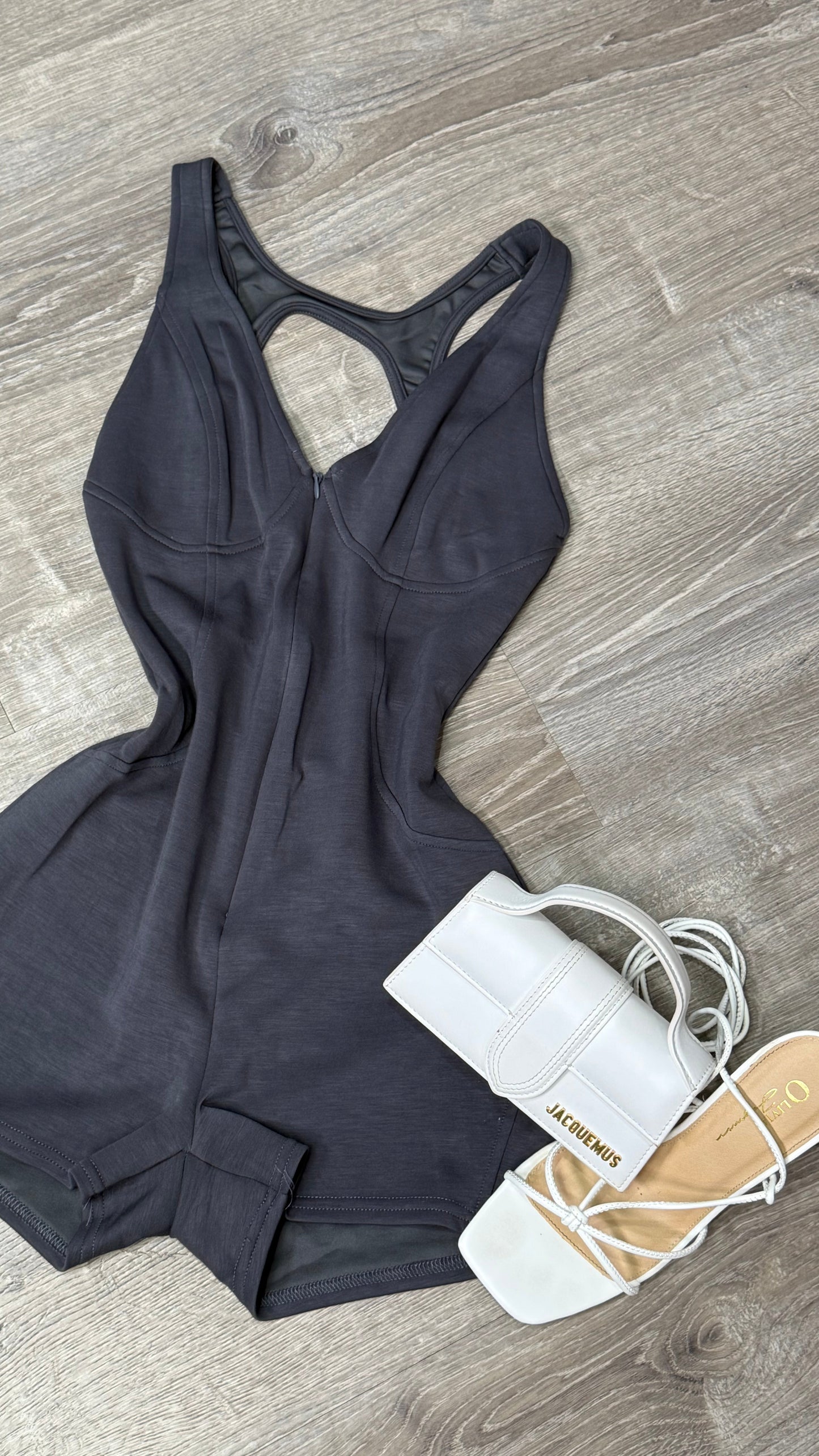 V CHARCOAL ROMPER