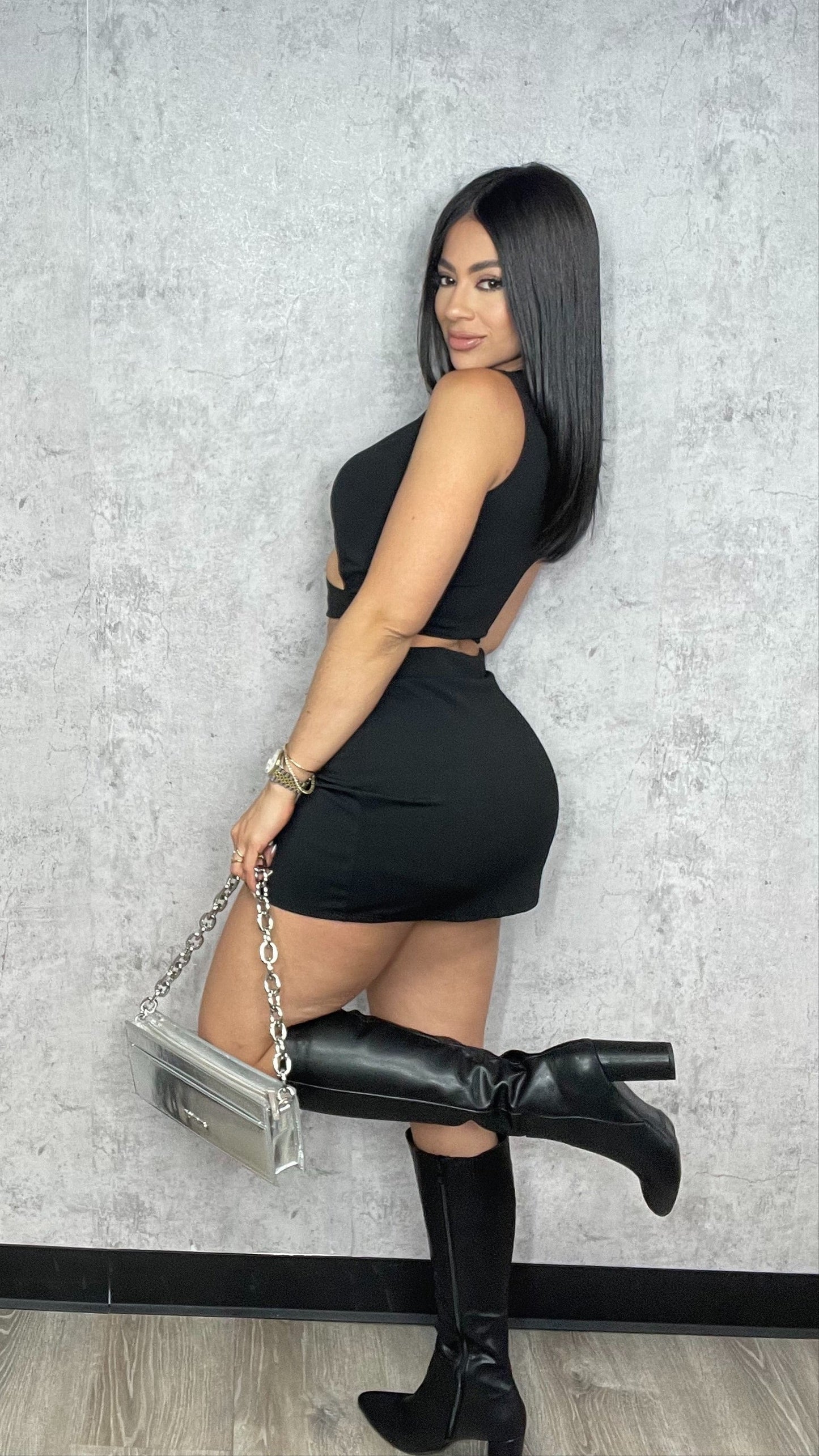 Cutouts Skirt Set Black