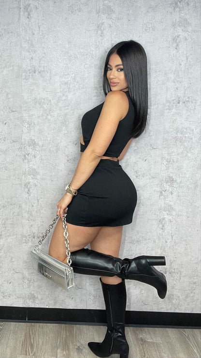Cutouts Skirt Set Black