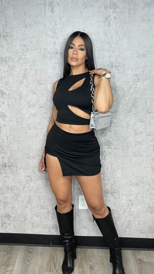 Cutouts Skirt Set Black