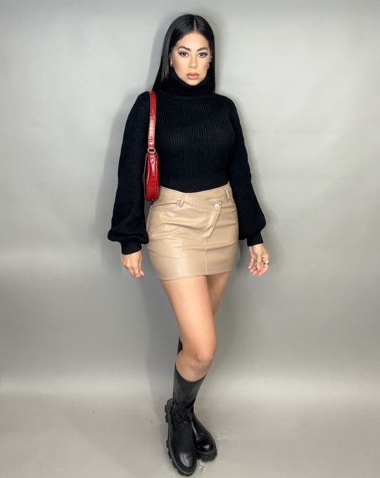 Crossover Mocha Leather Skirt