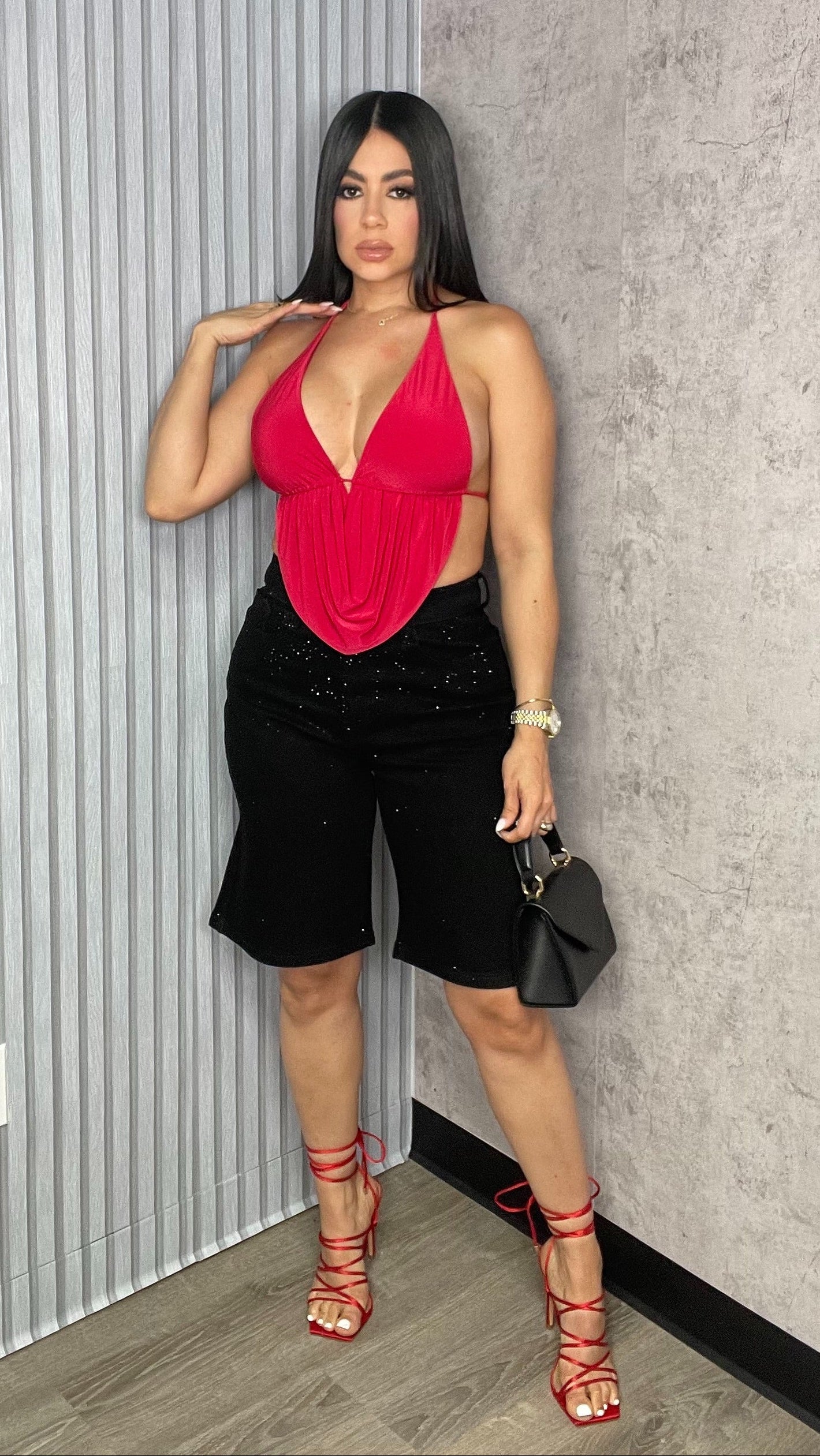 Alina Rhinestone Black Denim Pants