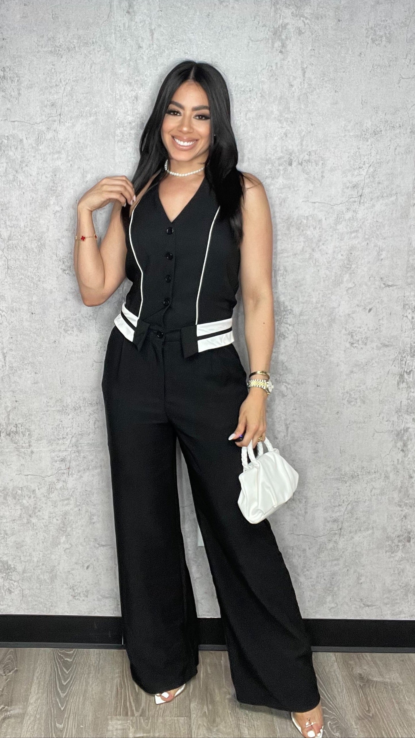Twill Halter Neck Jumpsuits Black