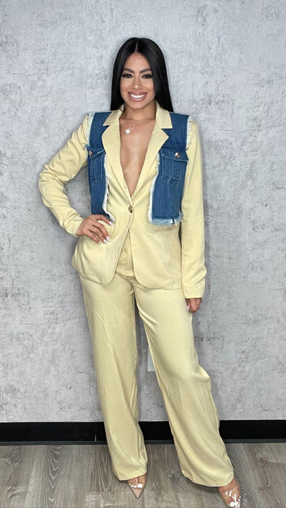 Denim Detail Blazer Set