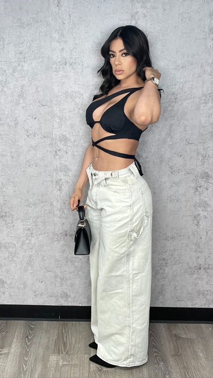 Lile Wide Leg Waist Strap Jeans Pants