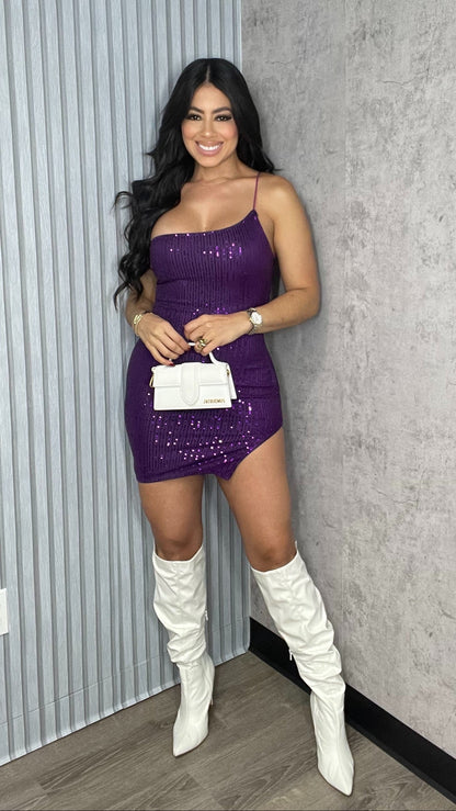 Sequins One Shoulder Dress Violet