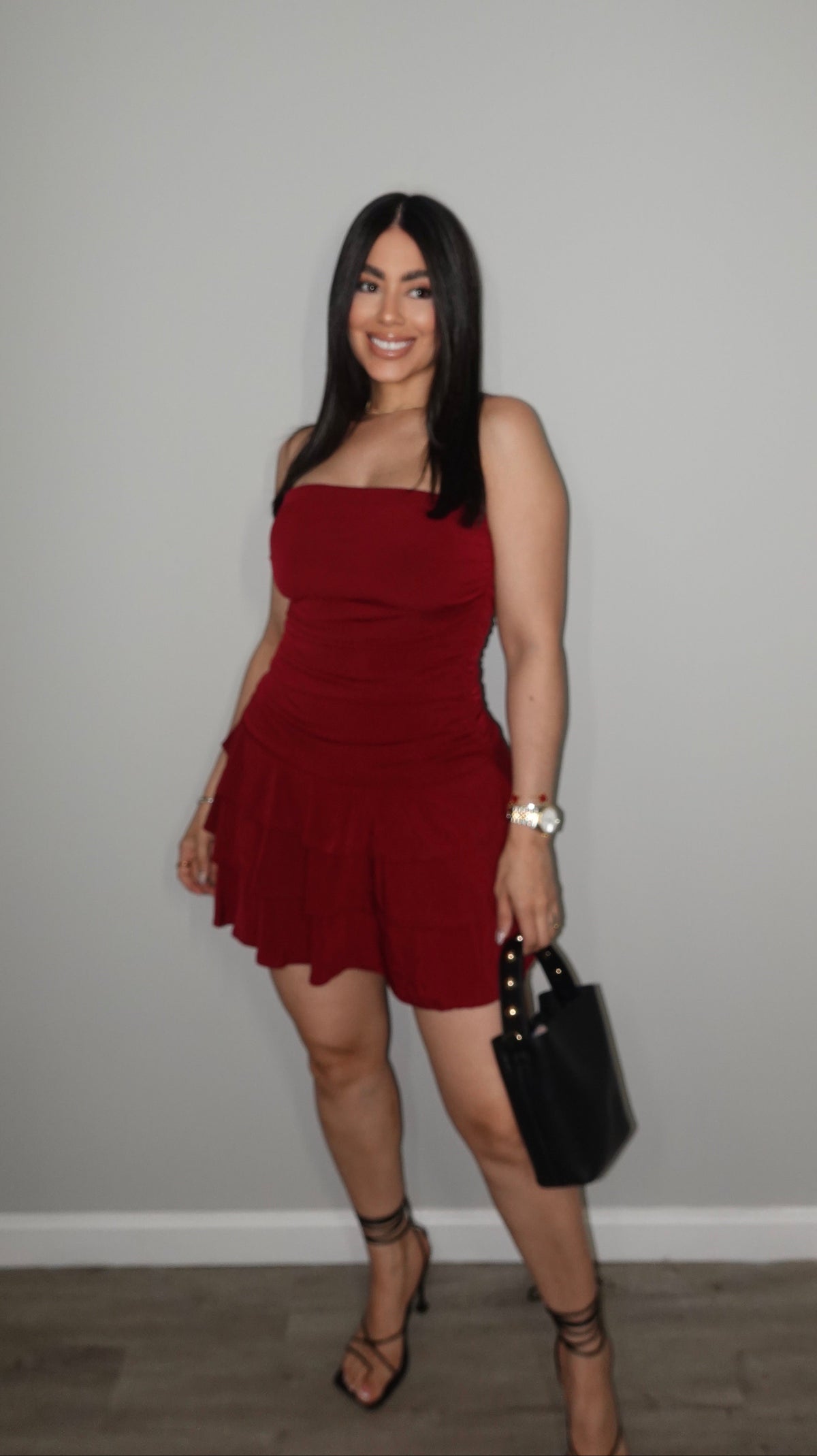 STRAPLESS BURGUNDY DRESS