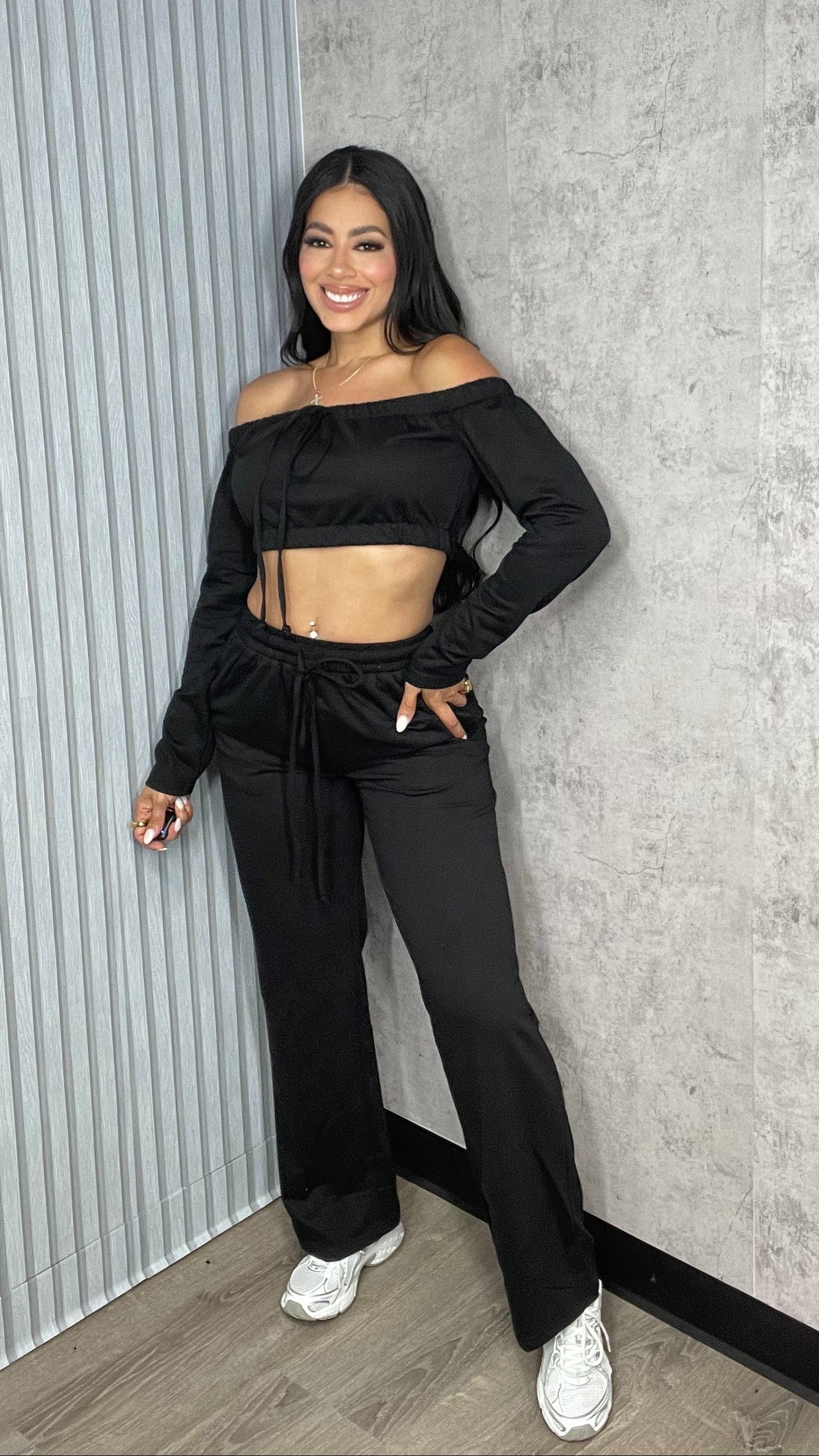Lyza Off The Shoulder Top & Pants Set Black